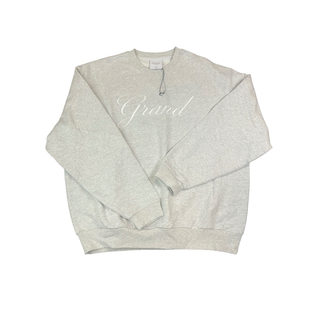Grand Collection Men XL Heather Grey Script Logo Embroidered Crewneck Sweatshirt
